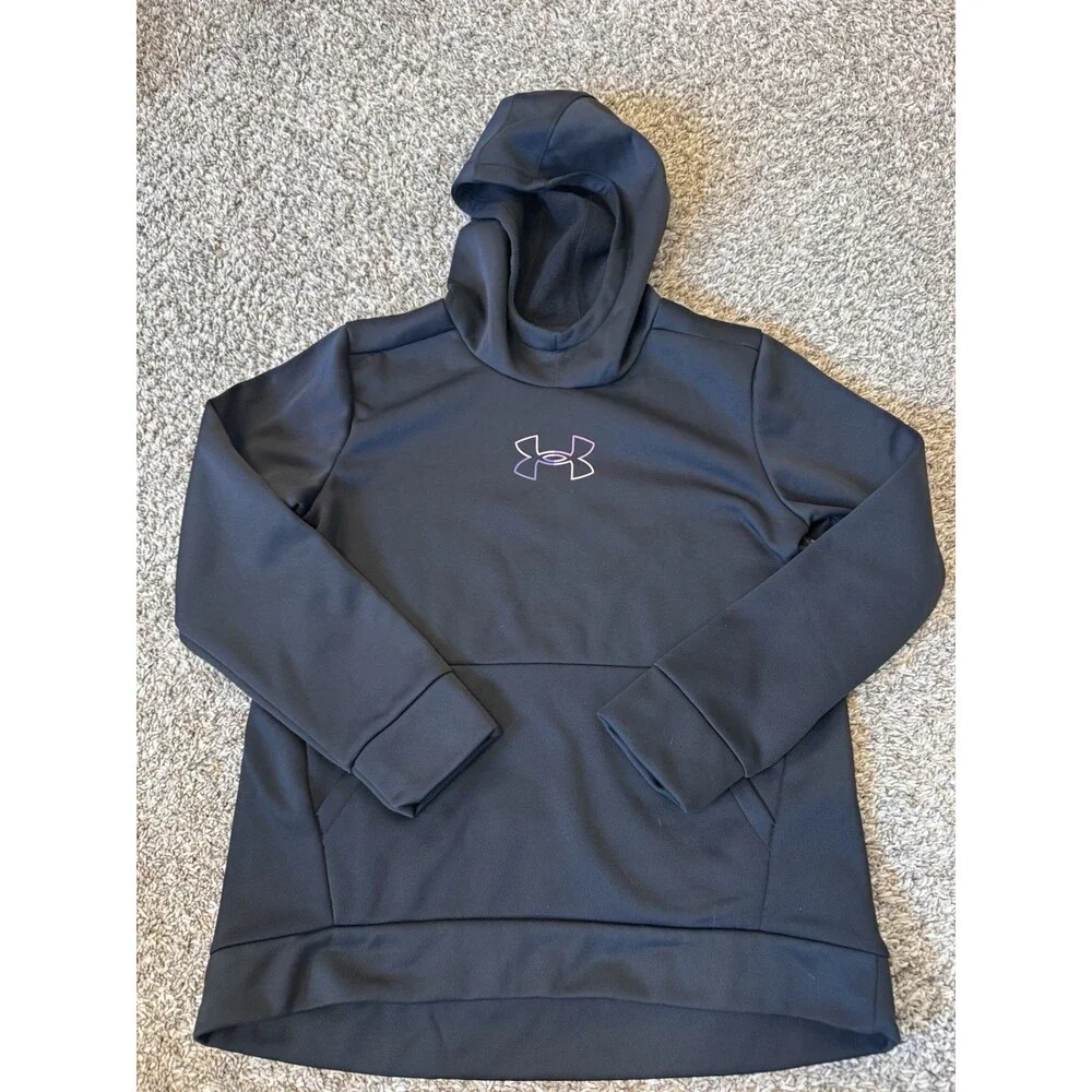 Under Armour Hoodie Youth XL YXL Black Pink Purple Logo Fleece Pullover